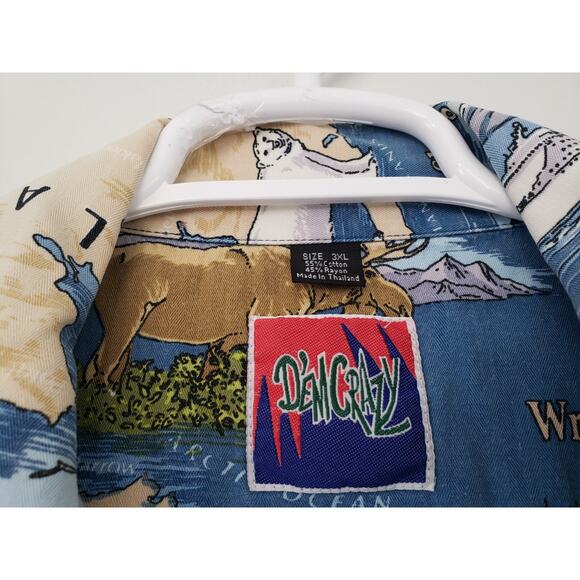 (A5) VTG Dem Crazy Hawaiian Shirt Mens Size 3XL Alaska Cruise Ship Bear Wolf - Picture 4 of 7